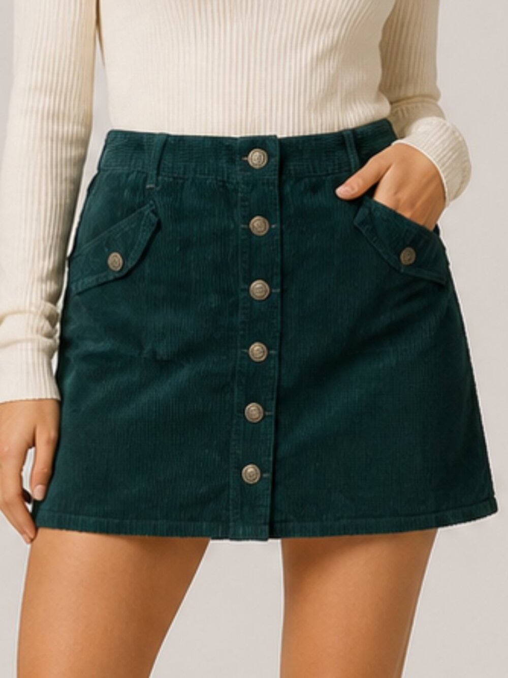 American Eagle Hi-Rise A-Line Skirt Corduroy Teal Size 16 Long